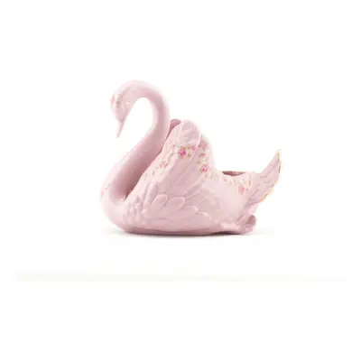 Labuť – malá, růžový porcelán, kytičky, Leander