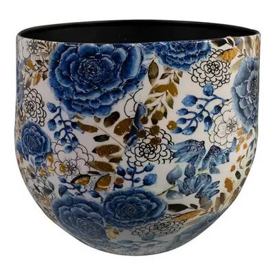 Obal/váza kulatý DUTCH kovový bílo-modrý 28cm